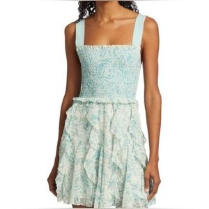 NWOT Alice + Olivia’s Jocelyn Floral Smocked Cotton Ruffle Minidress, Size S